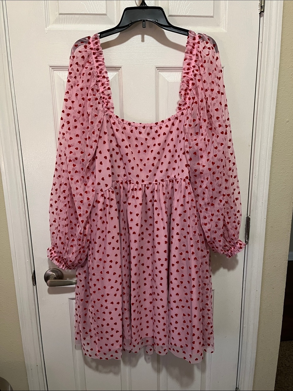 Eloquii Pink Heart Print Long Sleeve Women’s Dress - Picture 3 of 4